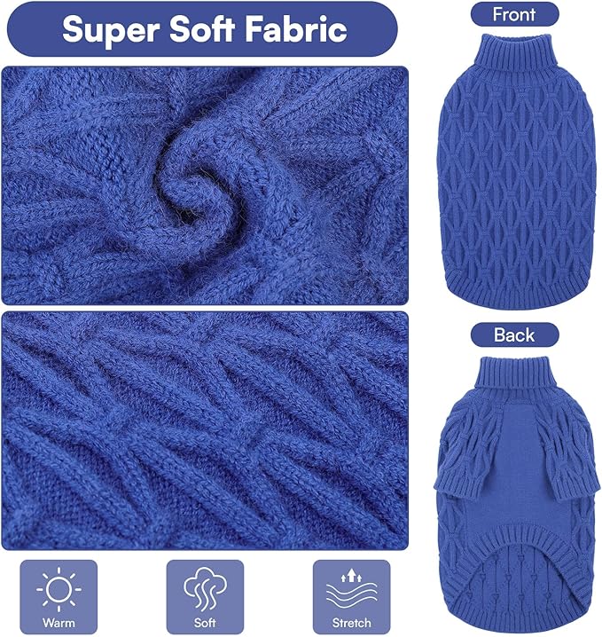 Queenmore Small Dog Sweater,Warm Pullover Dog Sweaters for Small Dogs Boys Girls,Soft Winter Doggie Sweaters,Thick Warm Dogs Clothes for Chihuahua,Dachshund,Yorkie(Royal Blue,S)