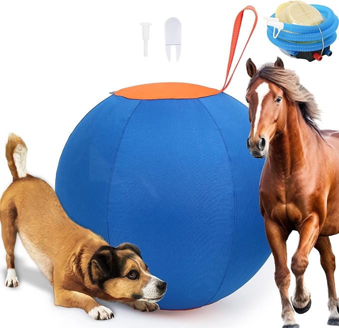 Dog Herding Ball for Dogs & Puppies, Toy Balls for Cattle, Australian Shepherd, Non-Chewing Activities, Medium Dog Toy | Oxford Fabric Cover, Pump, with Patch Repair Kit (18inch)