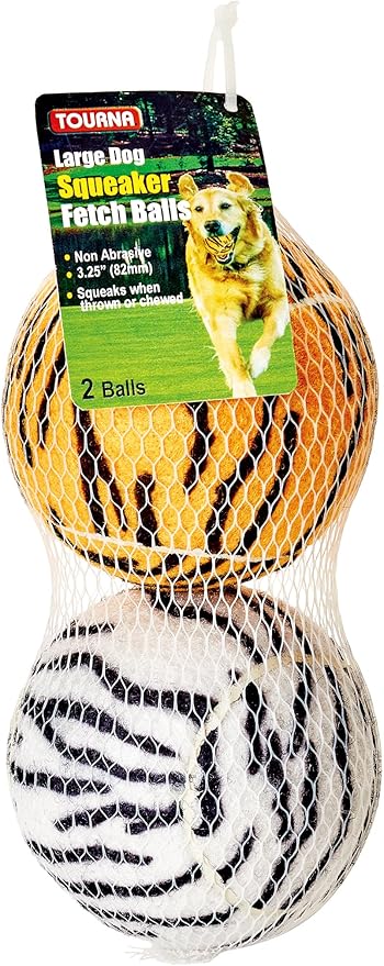 Tourna 5-Inch Large Tennis Squeaker Ball Fun Animal Print Dog Toy for Large Dogs