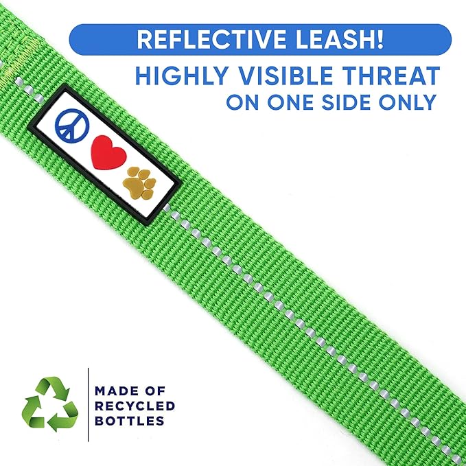 Pawtitas 6 FT Recycled Dog Leash With Reflective Stitched Thread - Medium, Made From Plastic Bottles Collected From Oceans - Green