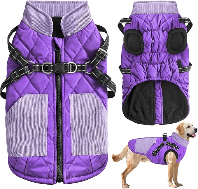 Mosucoirl Warm Dog Coats Pet Clothes, Waterproof Dogs Jacket Reflective Pet Outfits Winter Dog Cold Weather Coat Cozy Snow Jackets Vest for Small Medium Large Dogs Puppy Doggie (Purple, XL)