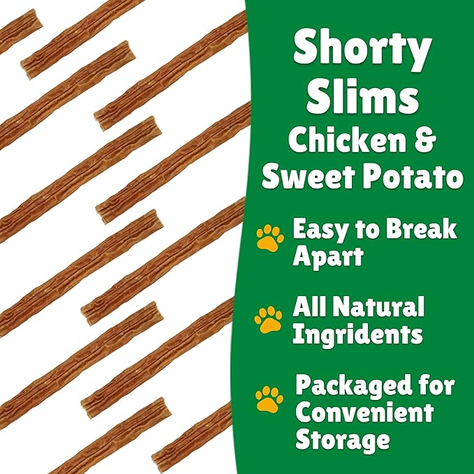 Lucky Premium Treats Lucky Shorty Slims - Sweet Potato and Chicken Jerky Dog Treats, Crunchy Dog Chew Sticks with Real Chicken and Sweet Potato for Small to Large Dogs (29 Count)