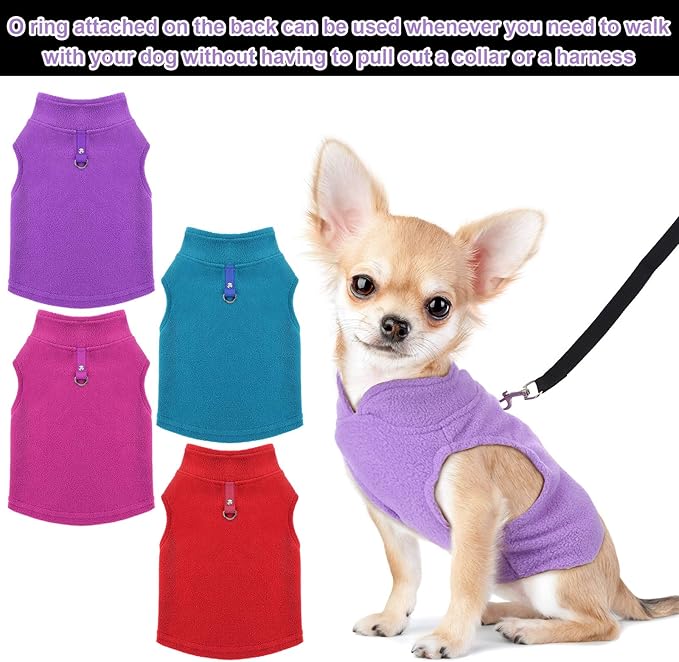 6 Pack Winter Dogs Sweater for Small Dogs Warm Clothes Fleece Vest with Leash Ring Sleeveless Dog Jacket for Little Medium Puppy Pet Unisex(Small,Bright Colors)