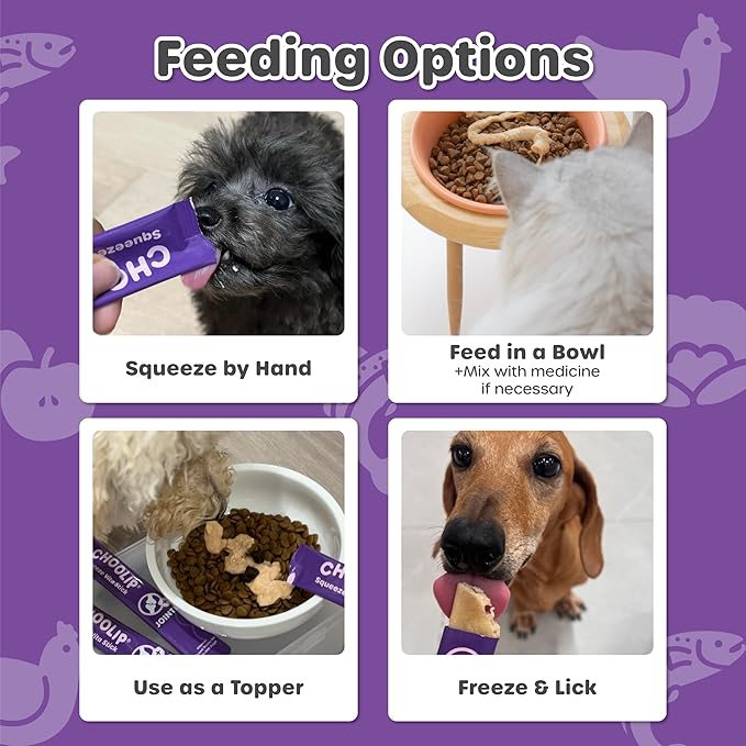 Choolip Squeeze Vita Stick Lickable Cat Treats & Dog Puree – 7-Count Joint Support Tubes, Creamy Grain-Free High-Protein Puree with MSM, Glucosamine & Green Lipped Mussel for Joint & Mobility Health