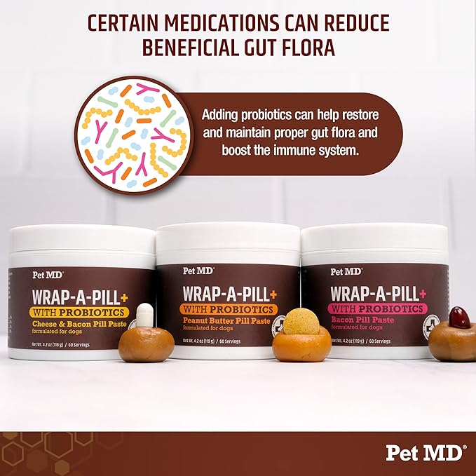 Pet MD Wrap-A-Pill with Dog Probiotics - Pill Wrap for Dogs Medicine - Easy-to-Use Paste to Hide Capsules, Create Pockets and Treats for Dogs - Bacon (4.2oz)