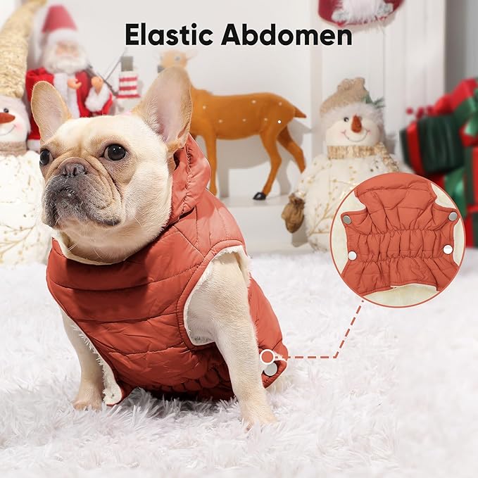 Fleece Lining Dog Hoodie with Harness Built in,Extra Warm Medium Dog Jacket in Winter Doggie Coats with Drawstring Hooded,Orange XL