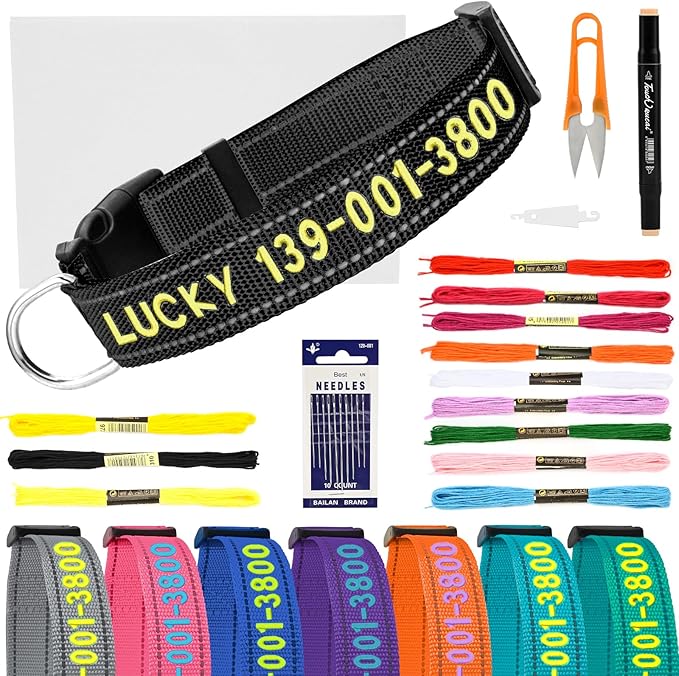 Personalized Embroidered Dog Collar - Custom Hand-Stitched Name & Number, Reflective Adjustable Pet Collar for Small/Medium/Large Dogs & Cats, Durable Nylon with Steel D-Ring (Black, Small)