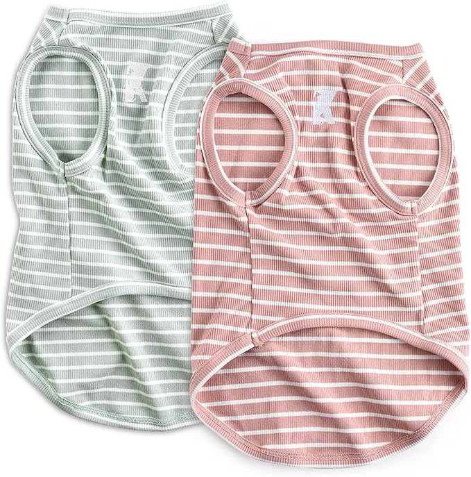 Koneseve Dog Shirt Vest Lightweight Stretchy Dog T-Shirts Soft Cool Shirts Sleeveless Stripe Vests Breathable Clothes for Puppy Kitty Cats Small Medium Large Dogs 2 Pack Pink + Green [ 3XL ]