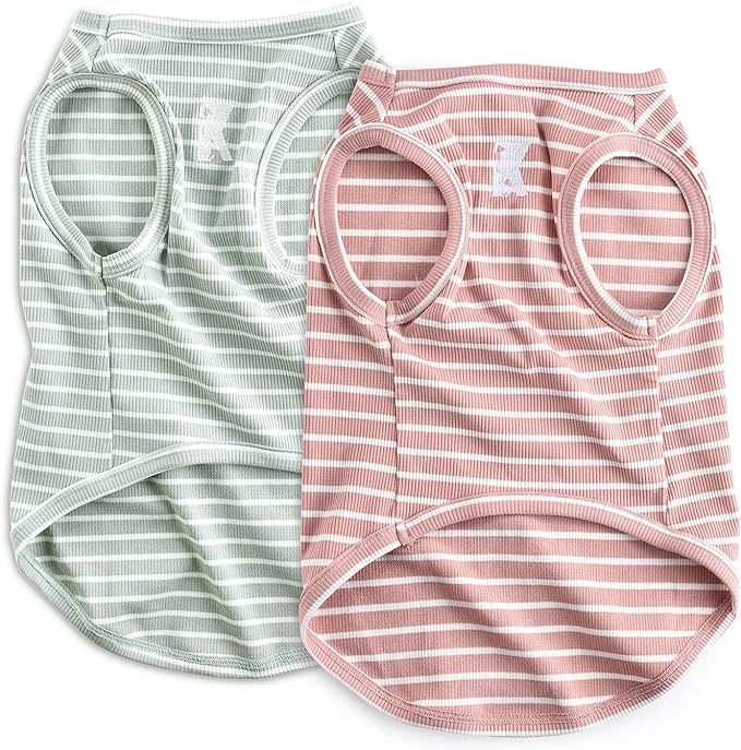 Koneseve Dog Vest Lightweight Stretchy Dog T-Shirts Soft Cool Sleeveless Stripe Vests Breathable Clothes for Puppy Kitty Cats Small Medium Large Dogs 2 Pack Pink + Green [ 4XL ]