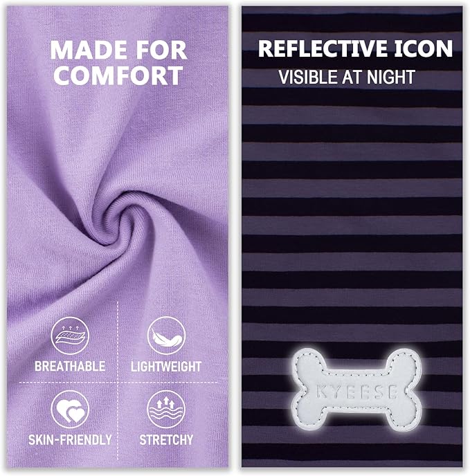 KYEESE 2Pack Dog Shirts for Small Dogs Striped T Shirt Soft Tee Cat Clothes Cotton Tank Top Lightweight Sleeveless Vest Dog Clothes, Small,Purple+Striped