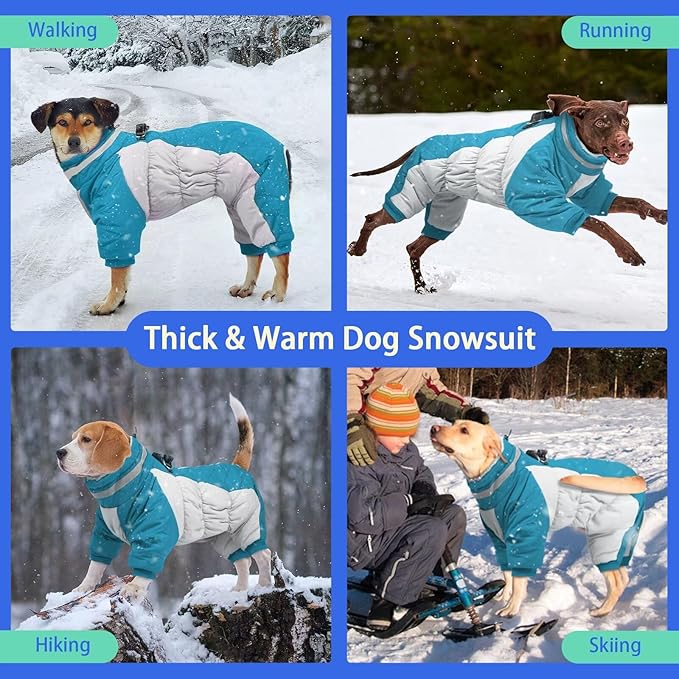 MIGOHI Full Body Dog Coat - Warm Reflective Winter Coat for Medium Dogs with Harness,Turtleneck Dog Fleece Jacket,Four-Leg Windproof Puffer Jackets Snowsuit with Zipper for Small Medium Large Dogs,M