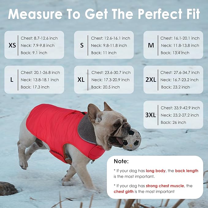Dog Winter Coat, Waterproof Dog Jacket with Leash Hole, Reflective Adjustable Pet Snow Vest, Warm Fleece Sweater for Small Medium Large Dogs - Red, XL