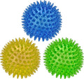 Cutie's PetBox Squeaky Rubber Spike Toy Ball for Medium, Large Dogs, 3-Colors Blue Green Yellow (3.5 Inch, Multi-Pack)