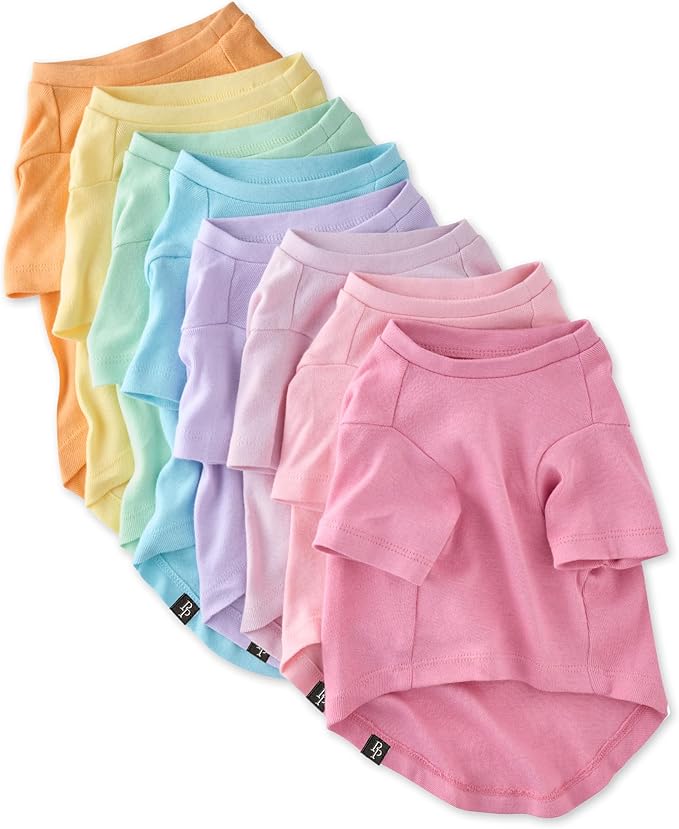 Toby II - The Perfect Tee, 8 Pack Short Sleeve Pet T-Shirt 100% Organic Cotton Tees Clothes for Small, Medium, Large Dogs, Rainbow Pink, XX-Large