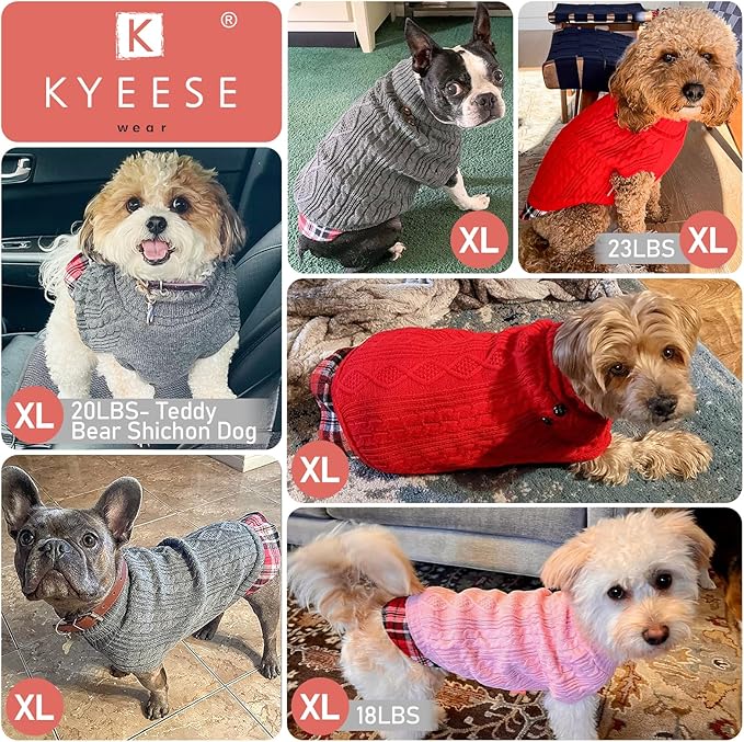 KYEESE Dog Sweater Warm Turtleneck Medium Dogs Sweater Stretchy Knitwear Cat Clothes with Gingham Patchwork Thick Pet Coat for Fall Winter Cold Weather Soft Pullover Dog Sweaters for Medium Dogs Boy