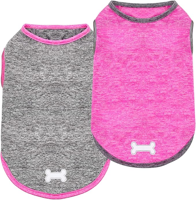 KYEESE 2 Pack Dog Shirts Quick Dry Soft Stretchy Dog T-Shirts with Reflective Label Sun Protection Tank Top Sleeveless Vest Pet Clothes for Small Medium Dogs, Medium, Grey+Hotpink
