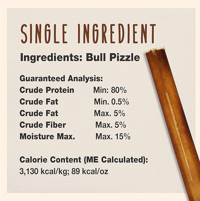 Cadet Bully Sticks for Small Dogs, All-Natural Beef Pizzle, Rawhide-Free Long-Lasting Dog Chews for Aggressive Chewers, 4 Count
