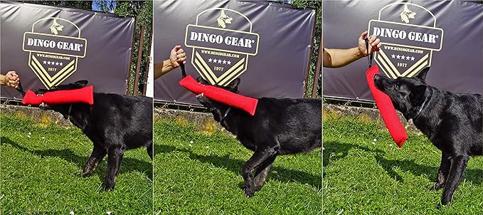 Dingo Gear French Linen tug Toy for Dog, Dog Bumper for Training, Agility, tug of war, Dog bite Pillow for Strong Dog, 1handle 18" Black S00075