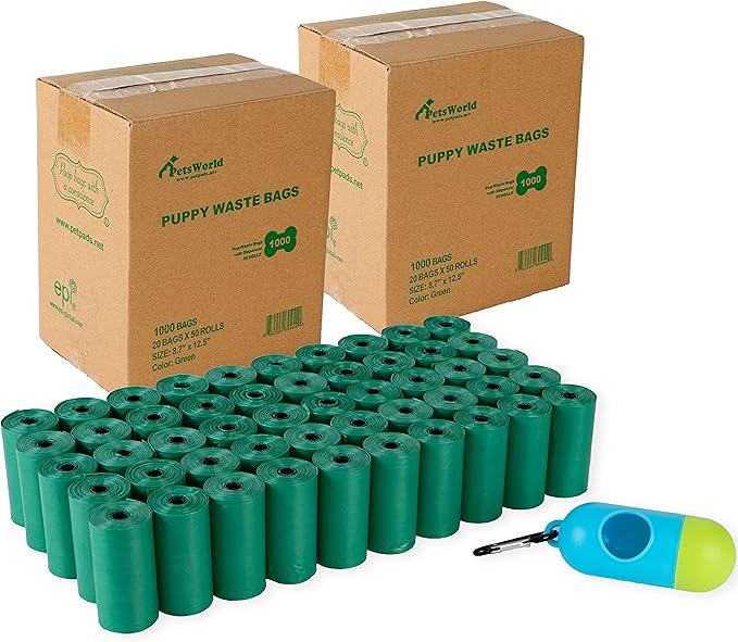 PETSWORLD Scented Dog Poop Bags, Biodegradable Waste Bags for Dogs with Dispenser and Leash Clip, Thick, Sturdy Leak-proof Poop Waste Bags, Odor Proof Bags in Cucumber Scent, 4000 Count Poop Bag Rolls