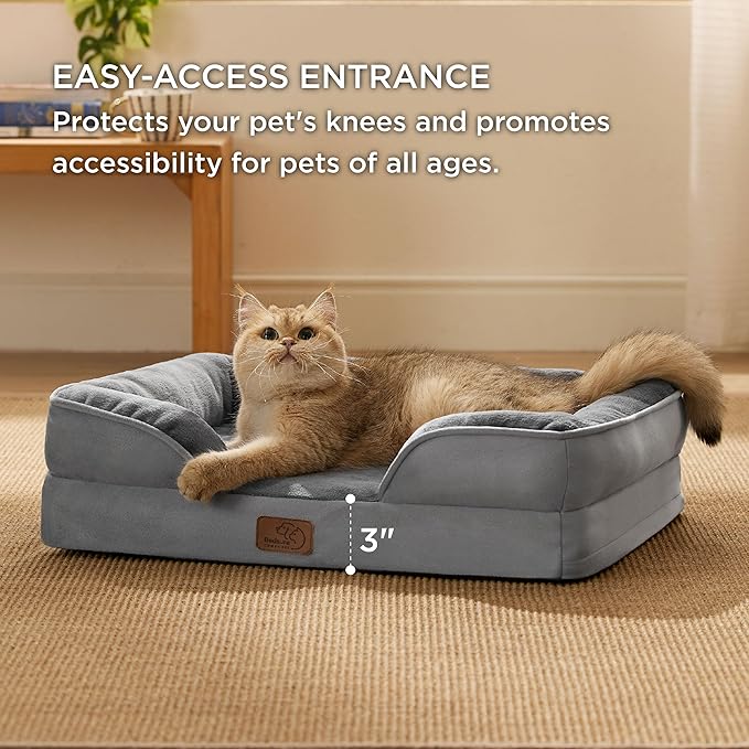 Bedsure Orthopedic Dog Beds for Extra Small Dogs- Washable Dog Cat Bed Waterproof, Comfort Pet Couch Sofa with Washable Removable Cover, Pets Bed with Nonskid Bottom, Grey, 20"