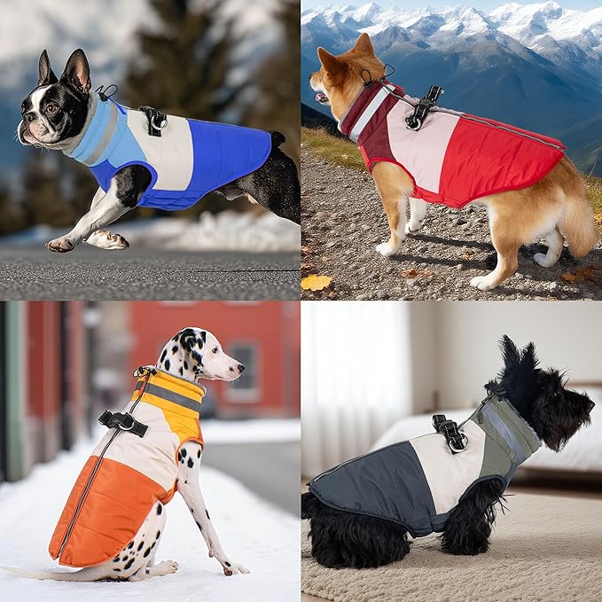 Dog Winter Coat, Reflective Dog Coats for Large Dogs, Waterproof Windproof Pet Clothes Jacket with Harness Built in, Warm Cold Weather Coats, Dogs Snowsuit Vest, Grey XX-Large