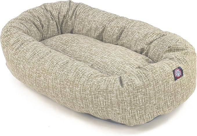 Majestic Pet 32 Inch Bagel Calming Dog Bed - Washable, Cozy Soft Round With Spine Support - Fluffy Donut Shape 32x23x7 Inch for Medium Dogs - Tan