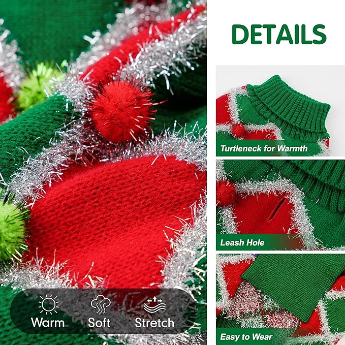 cyeollo Dog Christmas Sweater Turtleneck Dog Sweaters for largeDogs Girl Xmas largeDog Sweater Knitted Pullover Pet Clothes Soft Holiday Outfit, Green Large