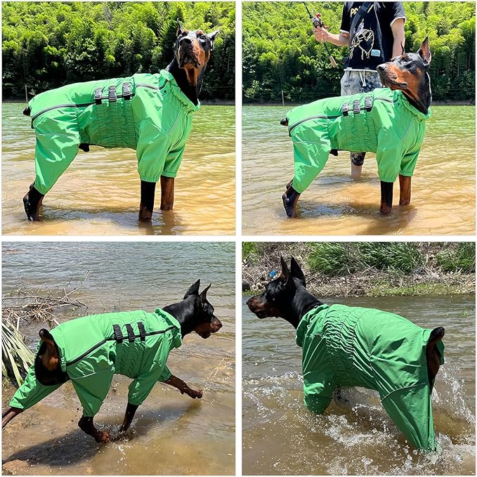 Dogs Waterproof Jacket, Lightweight Waterproof Jacket Reflective Safety Dog Raincoat Windproof Snow-Proof Dog Vest for Small Medium Large Dogs Green S