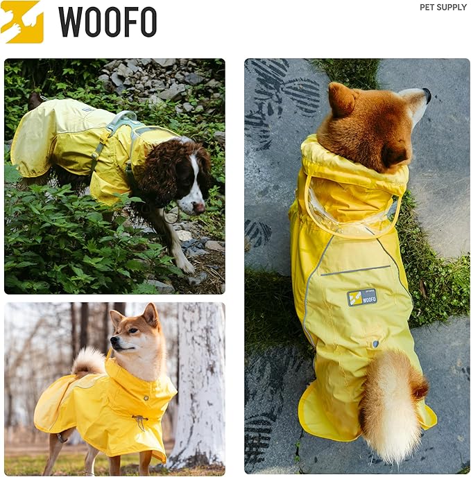 Slip-On Dog Rain Poncho, Quick & Easy to Wear Dog Raincoat, Unrestricted, Super Lightweight, and Waterproof Rain Jacket for All Breeds, Adjustable and Reflective (Yellow, XS)