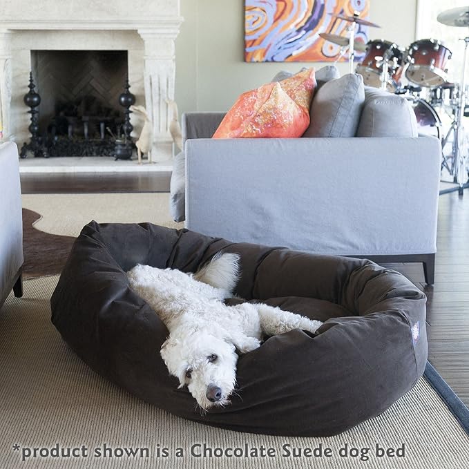 Majestic Pet 24 Inch Suede Calming Dog Bed Washable 24x19x7 (Inch) – Cozy Soft Round Donut Dog Bed with Spine Support for Dogs to Rest Their Head - Pet Bed Small – Sage