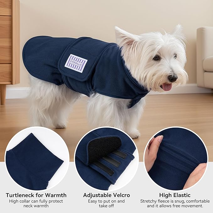 cyeollo XXL Dog Sweater, Fleece Doggy Sweaters Stretchy Turtleneck Doggie Sweatshirt Soft Warm Winter Coat Fall Autumn Pet Clothes for Large Dogs Girl, Navy 2XL