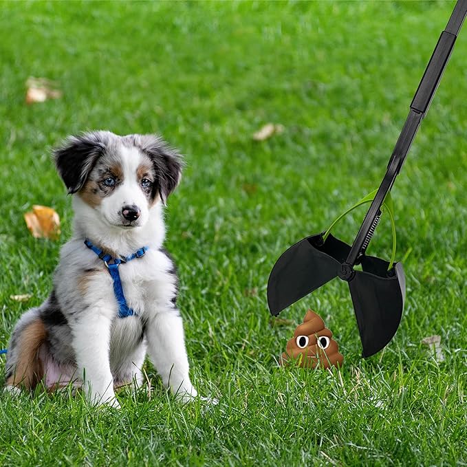 32" Pooper Scooper for Large Small Dogs with 30 Dog Poop Bags & Dispenser Attachment, Extra Long Handle Heavy Duty Poop Scoop, Foldable Dog Poop Picker Upper for Yard