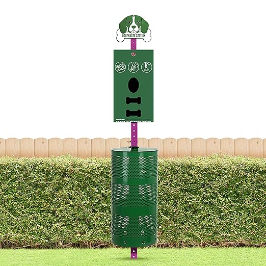 Flybold Dog Waste Station - Outdoor Dog Poop Trash Can with Poop Bag Dispenser - 400 Roll Bags, 100 Pull Bags, 50 Can Liners - Pet Waste Bag Disposal System for Parks and Public Spaces - 13x26 Inches