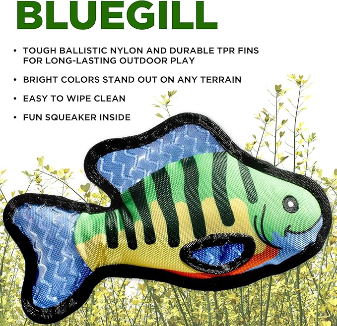 Plush Dog Toys | Bluegill Fish Stuffed Animal Squeaky Toy for Dogs | Outdoor Pet Toy Built for Adventure