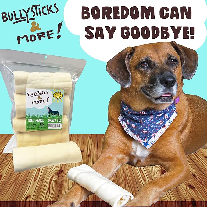 BULLYSTICKS & MORE 6 Inch Beef Cheek Rolls for Dogs (Extra Thick - 8 Count) - Beef Cheek Bones for Dogs - Dog Parents Choice - Premium No Hide Rolls