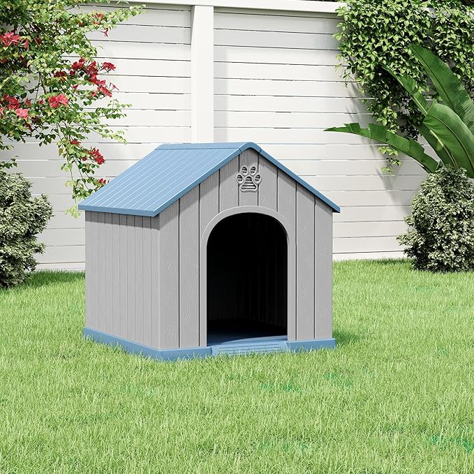 Dog House Outdoor Indoor, Weatherproof Insulated Dog House with Elevated Floor and Air Vents for Small to Medium Dogs,Easy Clean and Assemble (Blue, 26.18''L × 24.02''W × 25.98''H)