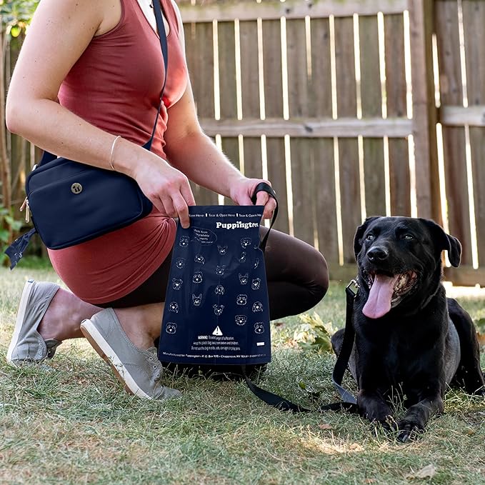 Puppington Certified Home Compostable Poop Bags - ASTM D6400 Compliant - 180 Extra Thick Bags - Plant Based - Pairs with Puppington 3-in-1 Bag & Fits all Standard Poop Bag Dispensers (Navy Blue)