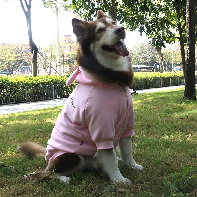 Extra Large Dog Christmas Bunny Costumes Rabbit Hoodies Clothes for Easter Day Halloween Labrador Rottweiler Great Dane, Pink, 3X-Large
