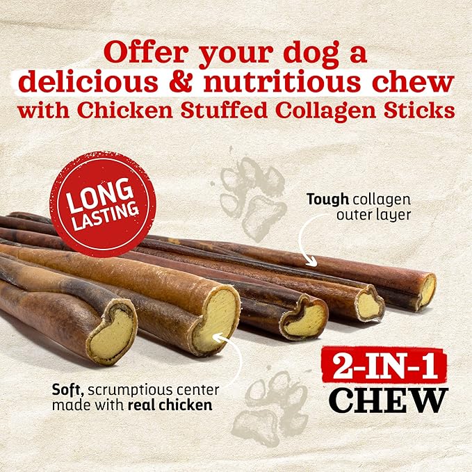 Natural Farm Chicken Stuffed Collagen Chews for Dogs (12 Inch, 12 Pack), Rawhide-Free Collagen Sticks, Odor-Free Natural Dog Chews, Long Lasting Treats for Small, Medium Dogs