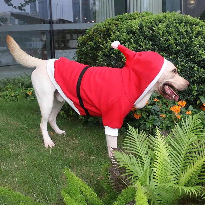 Santa Claus Father Christmas Costumes Clothes for Extra Large Dogs Hoodies Labrador Rottweiler Great Dane, Red, 4X-Large