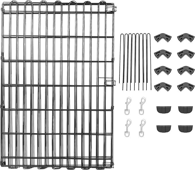 Amazon Basics Foldable Octagonal Metal Exercise Dog Playpen - Indoor/Outdoor, No Door, Medium (8 Panels, 24 x 36), Easy to assemble, store, and customize, 36" - Medium, Black