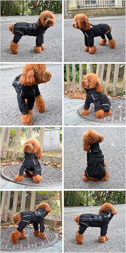 Dogs Waterproof Jacket, Lightweight Waterproof Jacket Reflective Safety Dog Raincoat Windproof Snow-Proof Dog Vest for Small Medium Large Dogs Black XL