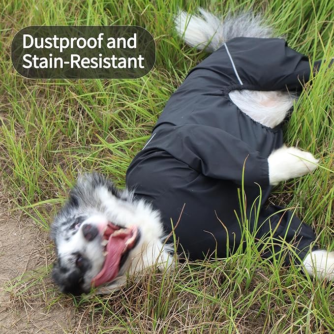 Dog Raincoat for Medium Large Dogs,rain Jacket Coat, Full Leg Coverage Waterproof Rain Suit with Detachable Hood & Tail, Reflective Strips, Snag-Free Top Zipper (Khaki for Girl, Medium)