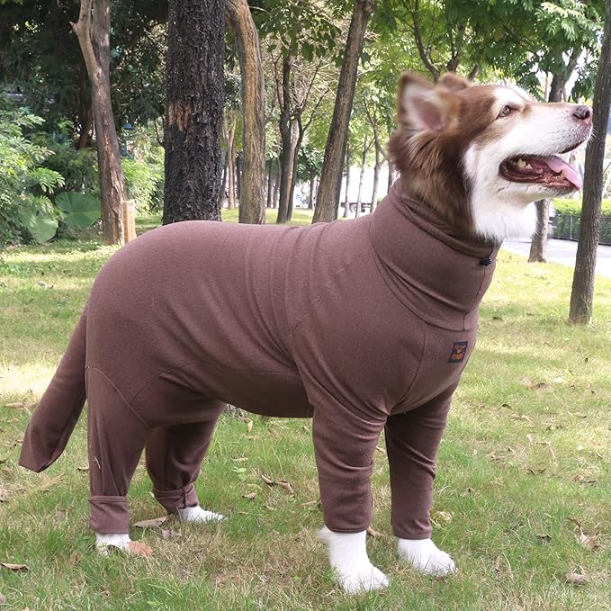 Extra Large Dog Pajamas Pjs Bodysuits Full Body Coverage Onesie Clothes Anxiety Calming Surgery Recovery Suit for Great Dane, Brown, 6X-Large