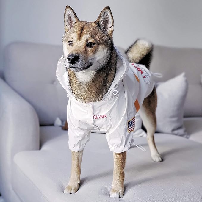 ChoChoCho NASA Dog Raincoats - Reflective Rain Jacket Water Proof, Dog Stylish Streetwear Outfit for Small Medium Large Puppies & Cats (White, 4XL)