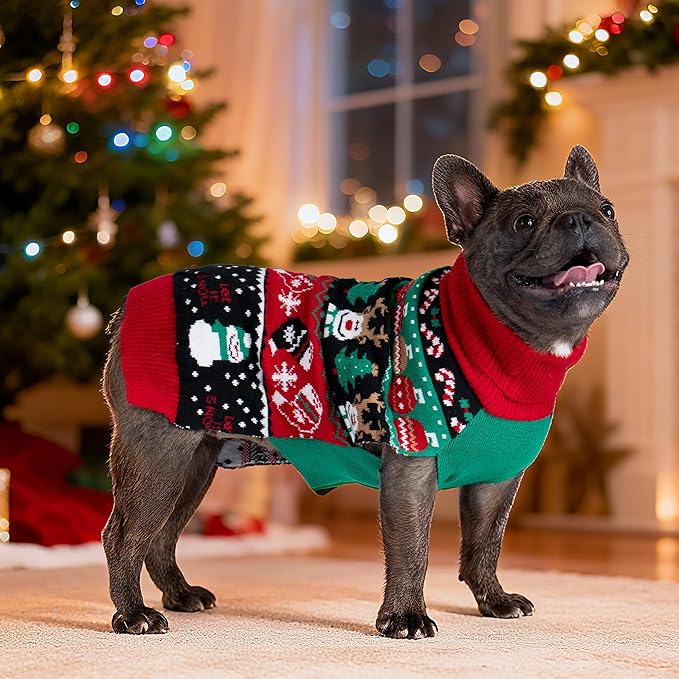 cyeollo Dog Christmas Sweater, Dog Clothes for Large Dogs Xmas Dogs Outfits Turtleneck Knitted Doggie Sweater with Leash Hole Girl & Boy, 3XL