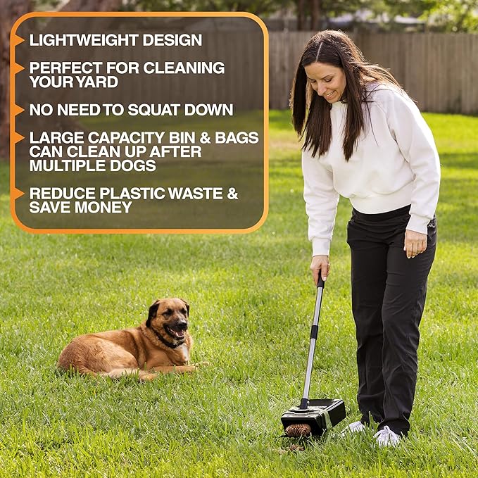 Neater Pet Brands Lift N’ Bag 2.0 Dog Pooper Scooper with Bag Attachment & 27" Pole for Small to Large Dogs, New & Improved Design, 195 Refill Bags, Heavy Duty Dog Poop Scooper for Yard, One-Hand Use