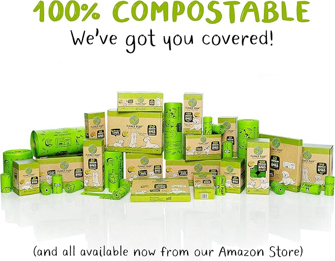 PLANET POOP Home Compostable Dog Poop Bags on Refill Rolls, 240 Un-Scented Pet Waste Bags, Thick Leakproof Plant-Based Doggy Bag, Cat & Dogs Supplies