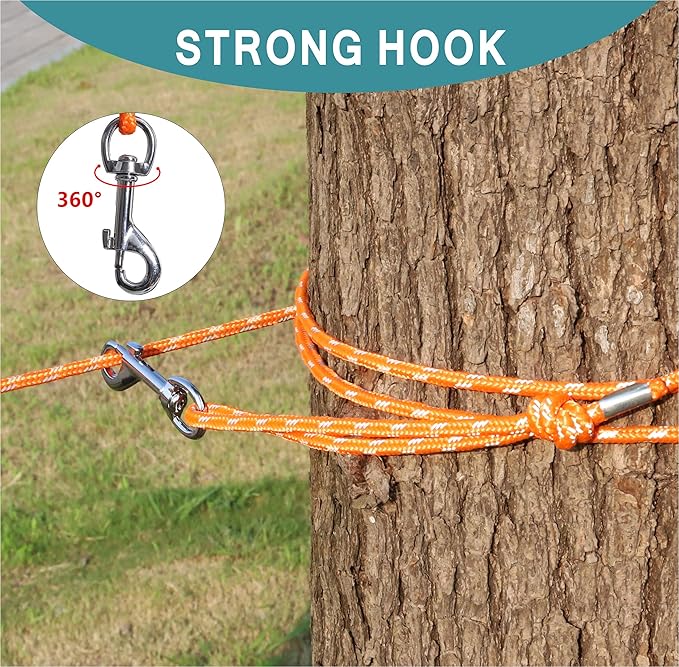 Reflective Cat Leash -50FT Cat Cable Out Escape Proof Walking Leads Yard Long Durable Safe Personalized Extender Leash Traning Play Outdoor for Puppies/Kittens/Rabbits/Small Animals