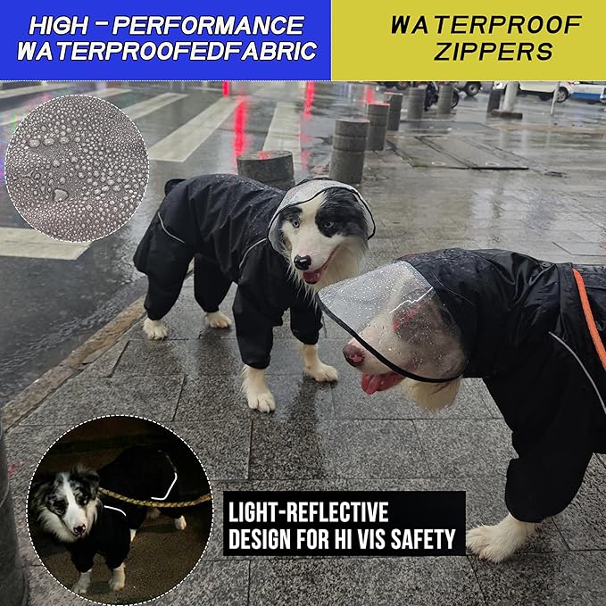 Dog Raincoat for Medium Large Dogs,rain Jacket Coat, Full Leg Coverage Waterproof Rain Suit with Detachable Hood & Tail, Reflective Strips, Snag-Free Top Zipper (Khaki for Boy, Medium)